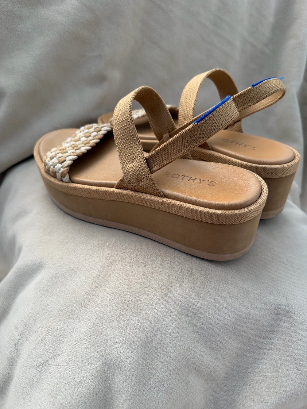 Rothy's Women’s Tan Braided Strap Sandals with Blue Accent - Picture 3 of 4